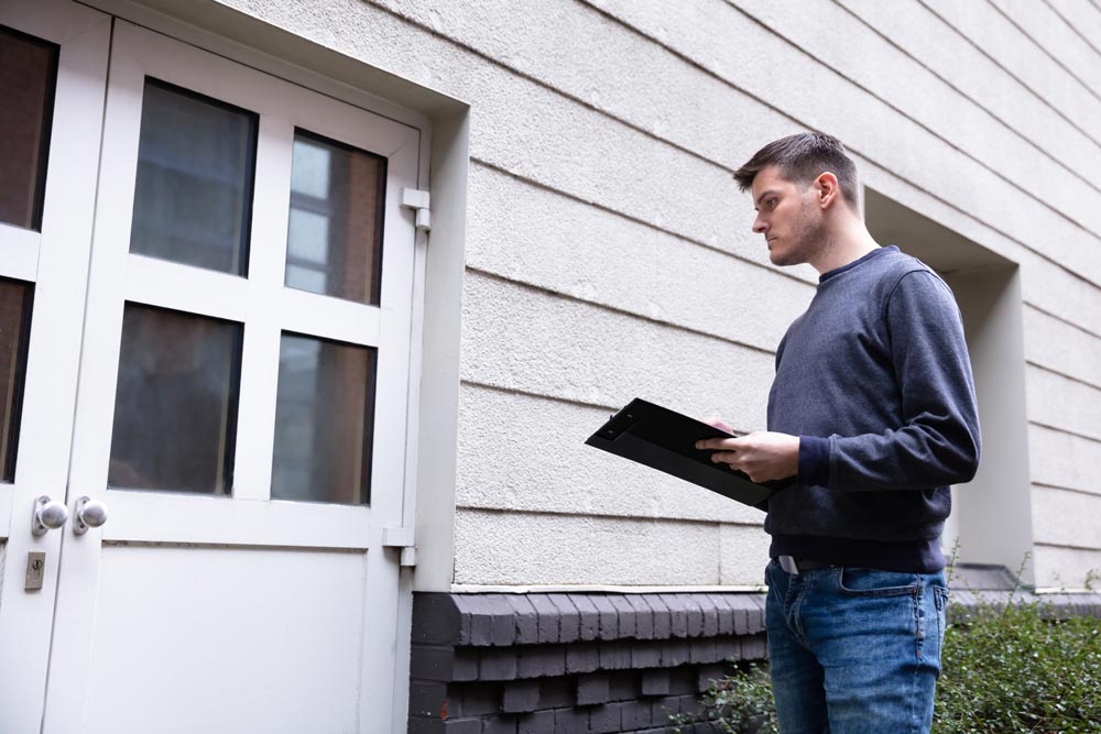 Man som utför besiktning av hus